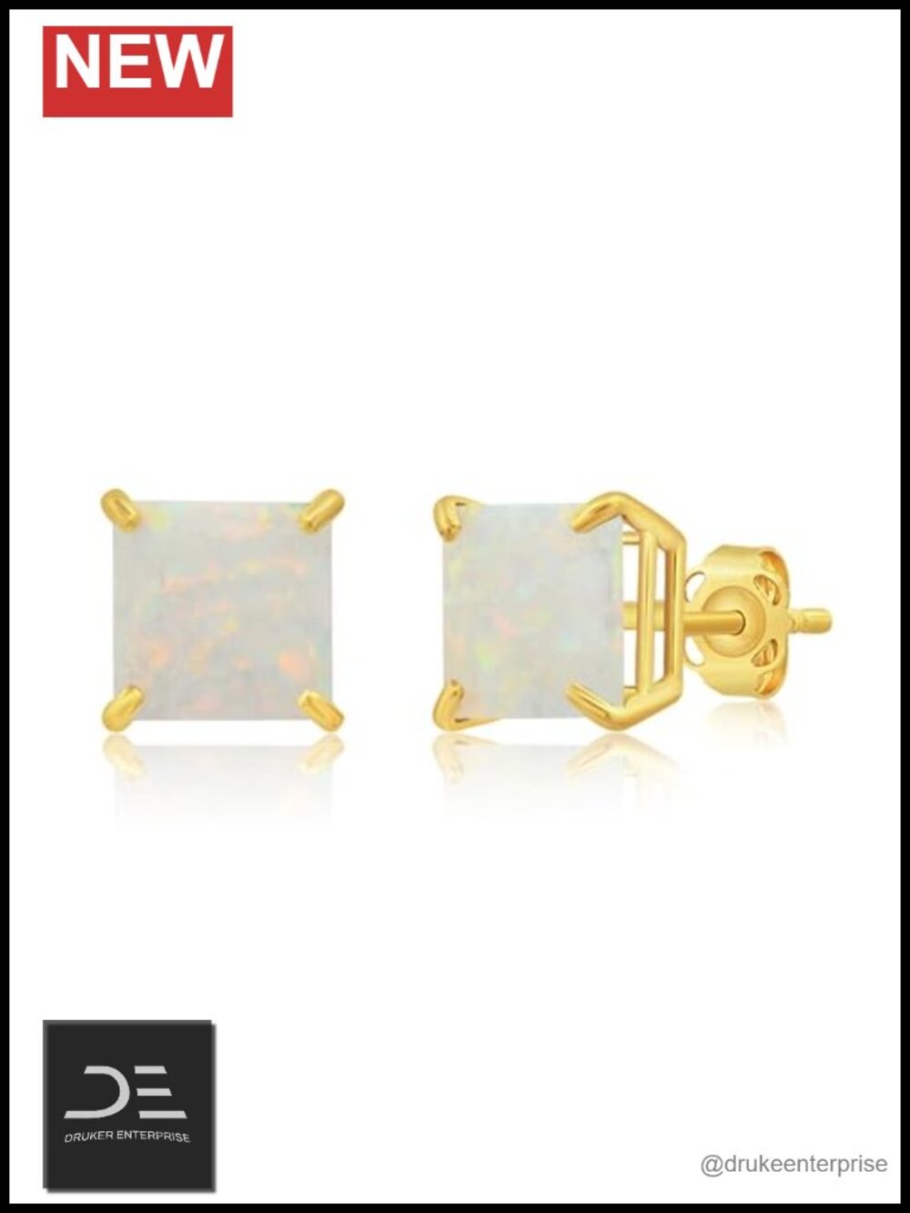 14k Gold Princess Cut Created Opal Stud Earrings 7mm